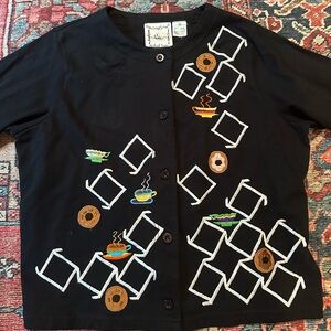 NWT Michael Simon Coffee and Donuts Black Cotton Cardigan Sweater— Size M